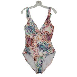 Ralph Lauren Multicolor Paisley Print Ruffle Edge One Piece Swimsuit